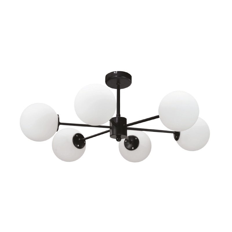 InLight Κρεμαστό φωτιστικό από μαύρο μέταλλο και λευκή οπαλίνα 6XG9 D:55cm (5016-6) InLight Κρεμαστό φωτιστικό από μαύρο μέταλλο και λευκή οπαλίνα 6XG9 D:55cm (5016-6)