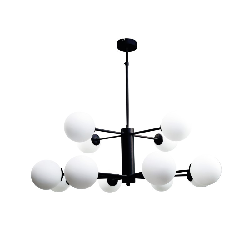 InLight Κρεμαστό φωτιστικό από μαύρο μέταλλο και λευκή οπαλίνα 12XG9 D:100cm (5315-12) InLight Κρεμαστό φωτιστικό από μαύρο μέταλλο και λευκή οπαλίνα 12XG9 D:100cm (5315-12)