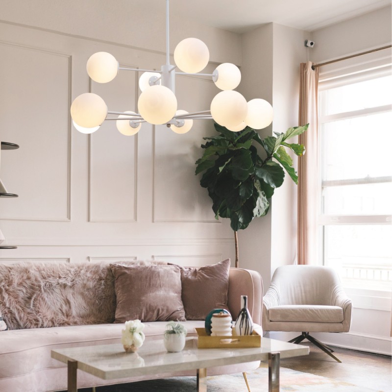 InLight Κρεμαστό φωτιστικό από λευκό μέταλλο και λευκή οπαλίνα 12XG9 D:90cm (5012-12) InLight Κρεμαστό φωτιστικό από λευκό μέταλλο και λευκή οπαλίνα 12XG9 D:90cm (5012-12)