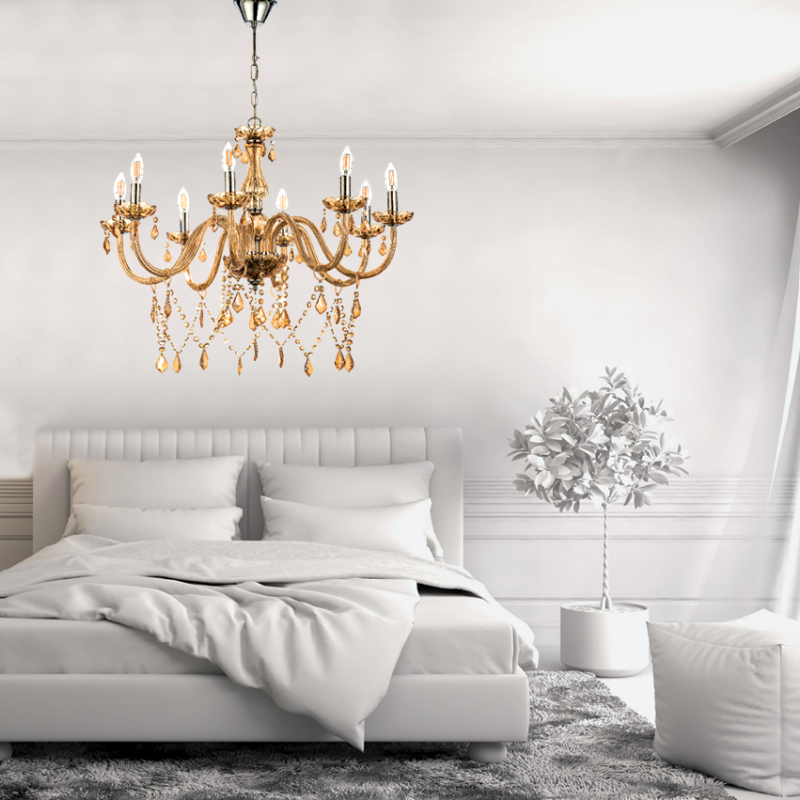 InLight Κρεμαστό φωτιστικό από μελί γυαλί και κρύσταλλα 8XE14 D:75cm (5314-8-AMBER) InLight Κρεμαστό φωτιστικό από μελί γυαλί και κρύσταλλα 8XE14 D:75cm (5314-8-AMBER)