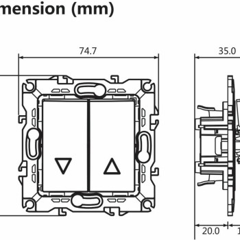 Aca Prime Χωνευτός Διακόπτης Τοίχου Ρολών χωρίς Πλαίσιο και Δύο Πλήκτρα Καφέ Χρώμα
