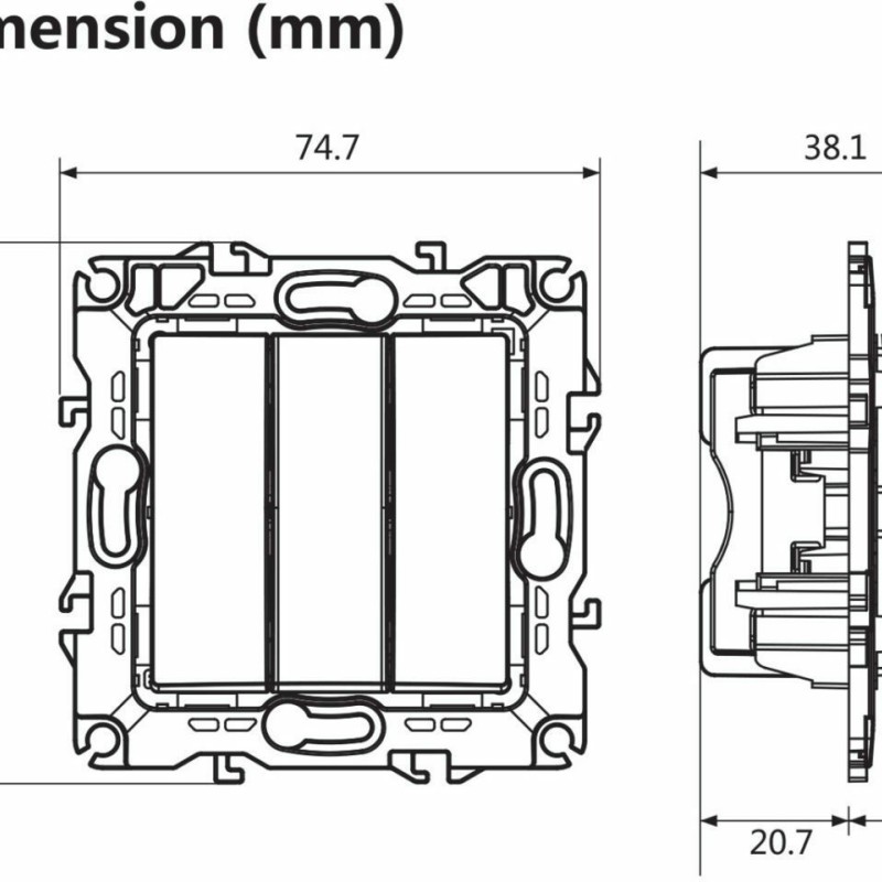 Aca Prime Χωνευτός Διακόπτης Τοίχου για Έλεγχο Φωτισμού χωρίς Πλαίσιο και Τρία Πλήκτρα Matte Aluminium