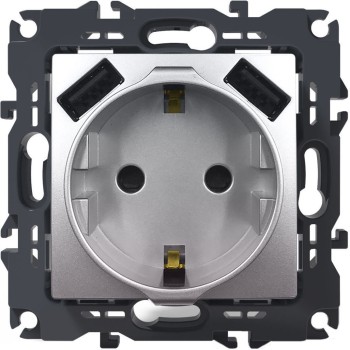 Aca Prime Μονή Χωνευτή Πρίζα Ρεύματος Ασφαλείας Matte Aluminium 2 USB 5vDC 3.1A Aca Prime Μονή Χωνευτή Πρίζα Ρεύματος Ασφαλείας Matte Aluminium 2 USB 5vDC 3.1A